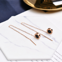 Korean Version Brief Titanium Steel Earline Woman Temperament Anti-Allergy Plated Rose Gold Black & White Bay Pendant Ear Line Long Ear Pendant