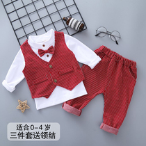 1 male baby red suit suit 2 Spring Summer 3 British 4 childrens birthday dress baby suit tide