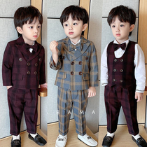 Male baby suit suit spring and autumn boy one year old dress British style children wedding suit flower boy three sets