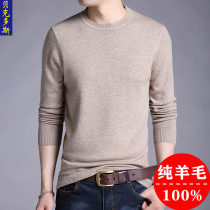 2021 spring and autumn new 100% pure cardigan mens round neck base sweater solid color casual mens knitted sweater