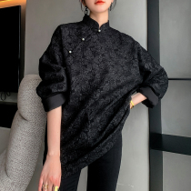 Black New Chinese Relief Stereo Flagrobe Top Woman Fashion Fashion Cover