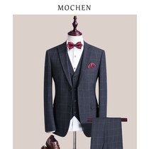 Bridegroom suit suit mens three-piece wedding wedding dress business casual dress English plaid suit