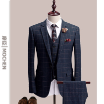  Groom suit suit Mens Korean slim-fit business wedding dress Elegant plaid suit mens suit three-piece suit