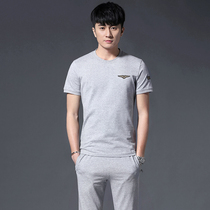 Jordan Noo Casual Sportswear Suit Mens Summer Short Sleeve Long Pants 36 Thin stylish youth handsome two sets of damp