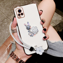 Rhinestone rabbit white flower vivos7 mobile phone case womens personality creative anti-drop silicone soft solid color fashion niche Tide brand vivos7e all-inclusive new ins cold wind protective cover with lanyard