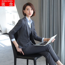 Professional set temperament high-end gray OL suit hotel front desk overalls professional wear womens suits sales office formal wear