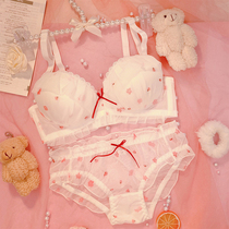 Girl lingerie set with back milk anti-sagging without steel ring gathering summer thin cute big breast large size bra