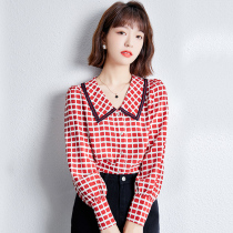 Doll collar plaid shirt long sleeve autumn wear 2021 new womens fashion autumn chiffon shirt top autumn