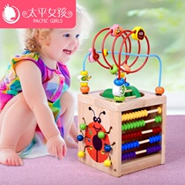Large number of wrapping beads wooden toys multifunction string beads on all sides Baise box beetle children Puzzle Early Education Enlightenment Toys