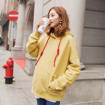 Pregnant womens spring sweatshirt with cap loose 2021 new loose Korean version of pregnancy Pregnancy Tide Moms Autumn Clothing Batshirts blouses