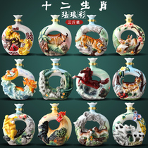 Jingdezhen ceramic wine bottle wine jar 3 pounds 5 pounds Enamel color Zodiac decoration sealed wine set