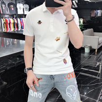 Summer mens short sleeve polo shirt mens Tide brand Slim bee crown embroidery European large size mens lapel T-shirt
