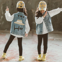 Girl Denim Waistcoat Spring Dress New Outwear With Macclip Children CUHK Boy Trendy Kan Shoulders Foreign Air Spring Autumn Little Vest