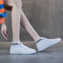  Hong Kong leather high-top white shoes womens 2021 summer new Korean version of all-match flat casual shoes inner heightening board shoes