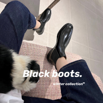 Grapes moms Studiolee carved with small round head coarse heel genuine leather elastic autumn and winter gush Chelsea short boots female