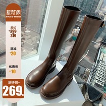 Grape mother studiolee knee-high boots womens autumn and winter new round-headed mid-length knight boots