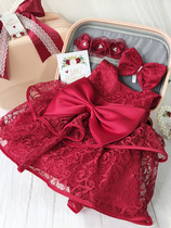 Baby red dress dress Childrens baby princess gift box Bathyage birthday dinner with gift summer