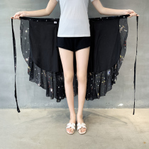 Lace-up one-piece skirt Chiffon vintage floral beach dress spring and summer new womens medium-long ruffle wrap dress