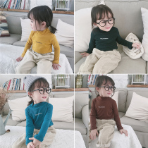 Little girl semi-high neck bottoming shirt autumn 2021 new baby children baby western style pure cotton long-sleeved t-shirt top