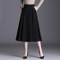 Temperament black skirt womens spring autumn and winter a-shaped long 2021 new summer crotch slim long skirt