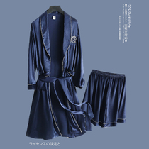 Men Summer Ice Silk Sleepwear Thin models Emulated Silk Pyjamas Long Sleeve Spring Fall Bathrobe in long sleeves