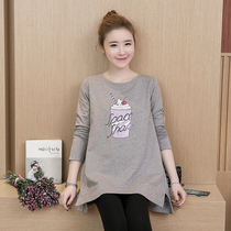 2021 Autumn Dress New Pure Cotton Medium Long T-shirt Undershirt Outside Wearing Long Sleeves Blouse Pregnant Fashion Gestational Gestation
