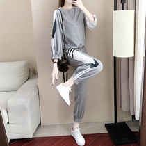 Sports set women 2021 early autumn new fashion loose thin foreign style Net Red wide leg pants running suit two sets