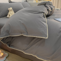 ins Nordic wind net red mens pure cotton four sets 100 full cotton washed cotton linen bed in bed three sets in bed