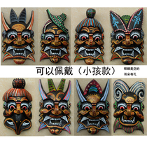 Factory price sale of handmade wood carving Nuo face props ground play mask medium gold Nuo 14*24cm or so