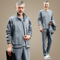 Middle Aged Sports Suit Mens Spring Autumn Winter Plus Suede Thickened Three-piece Dads Sportswear Casual Big Code Jacket