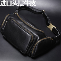 New leather mens running bag large capacity mobile phone bag multi-function wear-resistant waterproof soft cowhide chest bag leisure shoulder bag