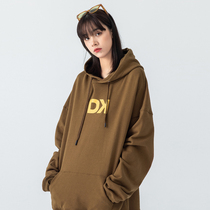 DITTKORR national tide autumn and winter oversize loose plus velvet American retro couple Tide brand hooded sweater men