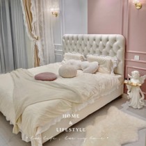 American light luxury retro style velvet cloth art bed Nordic master bedroom pull double small red book net red wedding bed velvet bed
