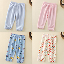 Summer children true silk long pants mulberry silk boy baby light cage pants summer girl anti-mosquito pants slightly flawless