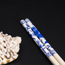 Disposable bamboo chopsticks blue and white porcelain bamboo and wood environmentally friendly printing chopsticks family dining and health tableware 50 pairs of independent
