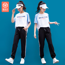 Female Great Boy Suit Short Sleeve Summer Thin 12 Primary and middle school students Sports loose 13 Girls Two sets 15-year-old damp