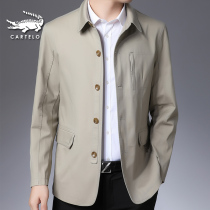 Crocodile Mens trench coat business casual middle-aged mens short dad jacket autumn thin coat cotton top