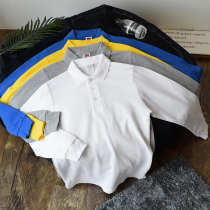 Autumn clothing Japanese solid color simple long sleeve polo shirt men Cotton Tide brand autumn Youth student lapel T-shirt