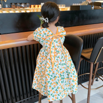  Girls floral dress summer 2021 new Western style big childrens summer dress girl skirt thin childrens princess skirt