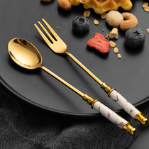 European retro coffee spoon Stainless steel small spoon Fruit fork Exquisite dessert spoon Afternoon tea mixing spoon Dessert fork