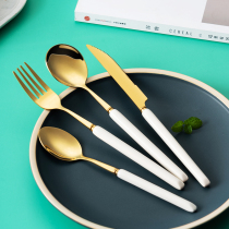 Stainless steel steak knife and fork spoon set household ceramic handle western food tableware knife and fork spoon set of three fork spoon