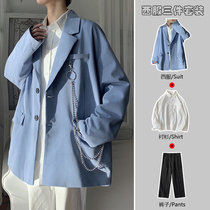 High-end sense of fried street suit Mens Japanese dk uniform suit Ruffian handsome chain suit jacket college style three-piece suit