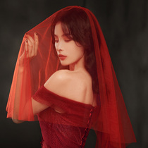 Wedding veil red bridal short wedding certificate Xiuhe clothing red hijab white super fairy forest theme simple