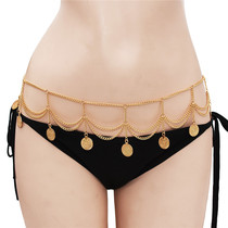 Belly dance waist chain sexy retro tassel coin accessories Tann collar Hanfu Dunhuang body chain multi-layer light gold