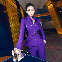 VJE autumn handsome British military style suit women 2021 New Fashion top hanging Bell pants two-piece set