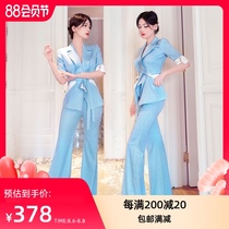 VJE summer contrast stitching OL professional suit female 2021 new temperament small suit micro flared pants two-piece suit