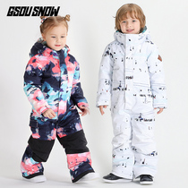 GsouSnow childrens ski clothes warm waterproof boys and girls outdoor snow town travel baby Siamese ski suit