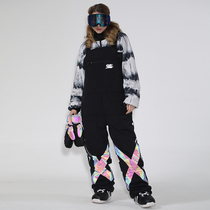 GsouSnow strap ski pants men loose Waterproof warm equipment double board veneer colorful luminous ski pants women