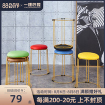 Stool Household dining stool Light luxury net red steel stool thickened high round stool Fabric stool Gold adult bench