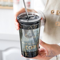 Japan gp large capacity suction tube Cup coffee cup Net Red household milk tea cup heat-resistant glass cup drinking cup